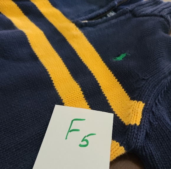 Polo Ralph Lauren Navy With  Yellow Striped Half-Zip Sweater Sz.4/4T - Picture 8 of 8